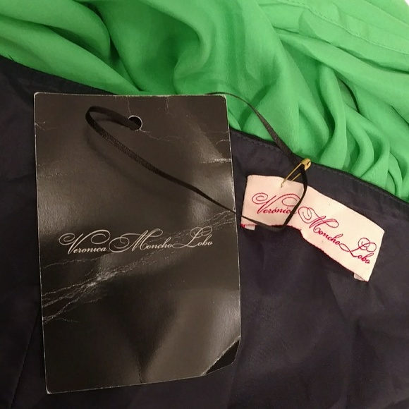 Veronica Moncho Lobo Silk Dress Emerald Green & Black Elegant Designer Sample - Picture 6 of 8